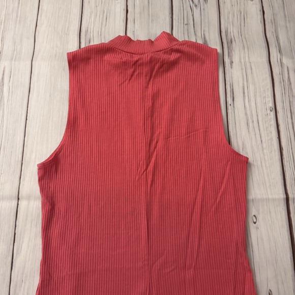 Reformation Ribbed Knit Mock Neck Sleeveless Front Slit Skylar Mini Dress Pink M - Picture 10 of 11